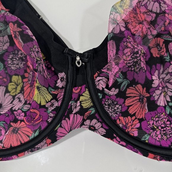 NWT $40 Curvy Couture [ 46C ] Full Figure Mesh Underwire Bra‎ Retro Roses - Picture 5 of 15